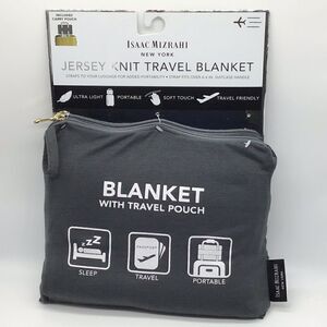 Issac Mizrahi Blanket New Jersey Knit Gray Travel Blanket With Pouch Portable